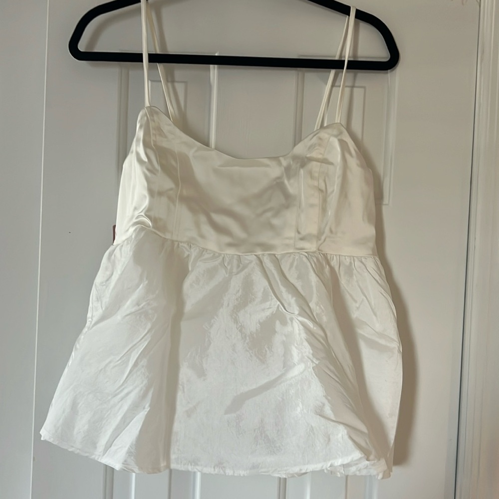 BHLDN Scoop-neck satin taffeta peplum tank, Large